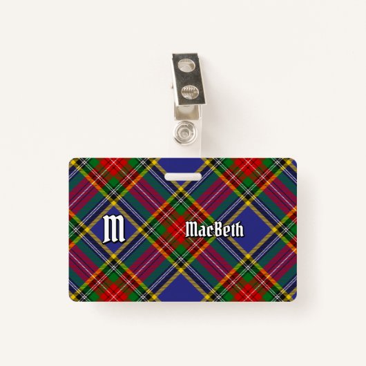 Clan MacBeth Tartan Abzeichen Ausweis (Vorderseite mit Klammer)