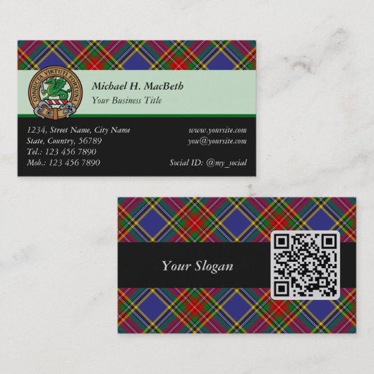 Clan MacBeth Tartan Business Card Visitenkarte (Vorne/Hinten)