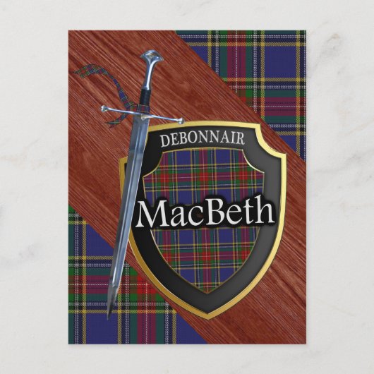 Clan MacBeth Tartan Sword & Shield Postkarte (Vorderseite)