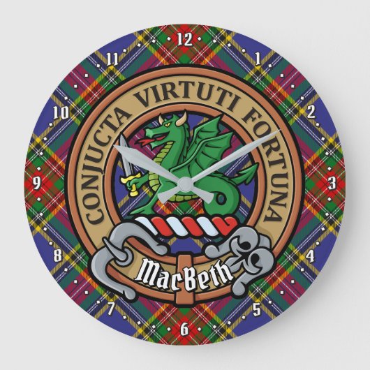 Clan MacBeth Wappen über Tartan Große Wanduhr (Vorderseite)