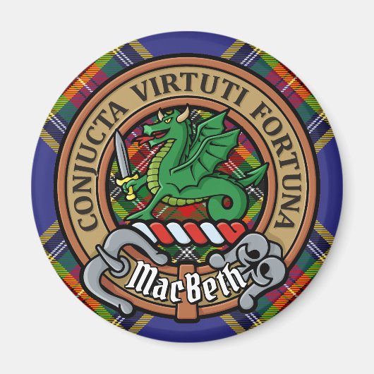 Clan MacBeth Wappen über Tartan Magnet (Vorne)