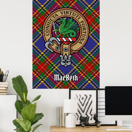 Clan MacBeth Wappen über Tartan Poster (Heimbüro)