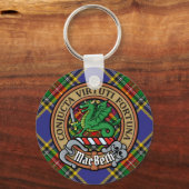 Clan MacBeth Wappen über Tartan Schlüsselanhänger (Vorderseite)