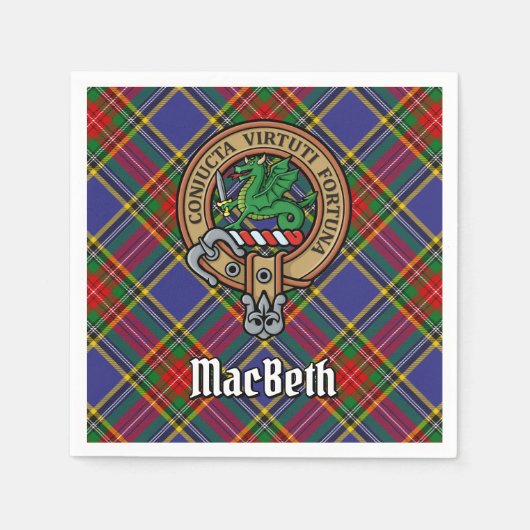 Clan MacBeth Wappen über Tartan Serviette (Vorderseite)