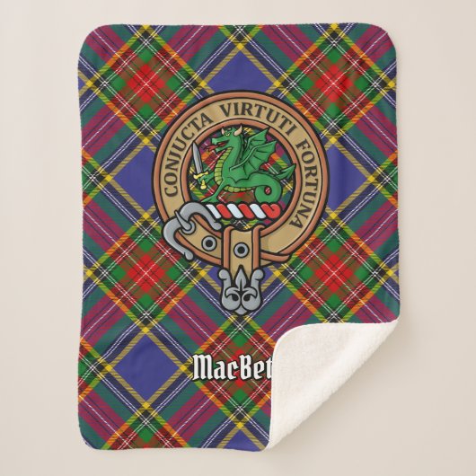 Clan MacBeth Wappen über Tartan Sherpadecke (Vorderseite)