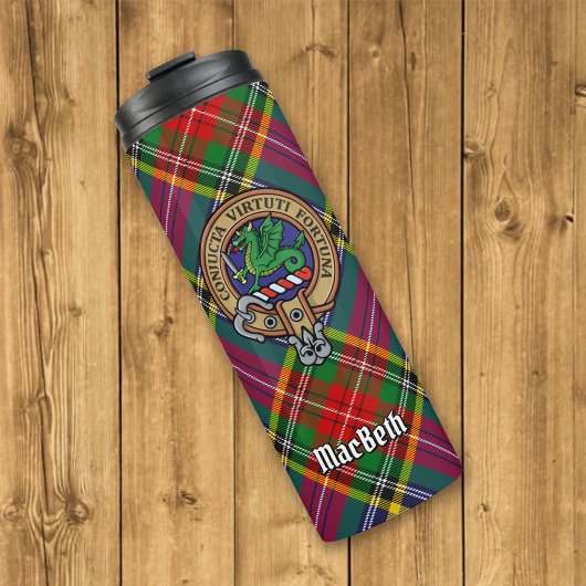 Clan MacBeth Wappen über Tartan Thermosbecher