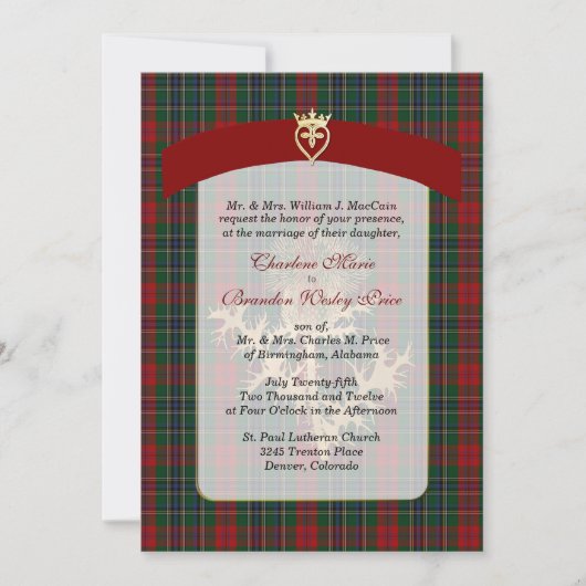 Clan MacCain Kariert Hochzeit Einladung (Vorderseite)