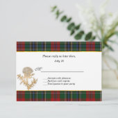 Clan MacClain Tartan Thistle Wedding RSVP (Stehend Vorderseite)