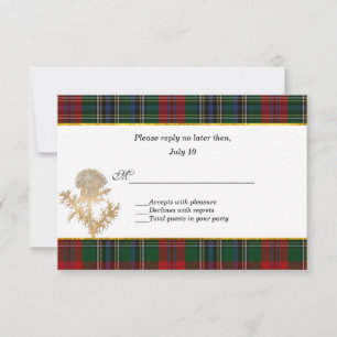 Clan MacClain Tartan Thistle Wedding RSVP Karte