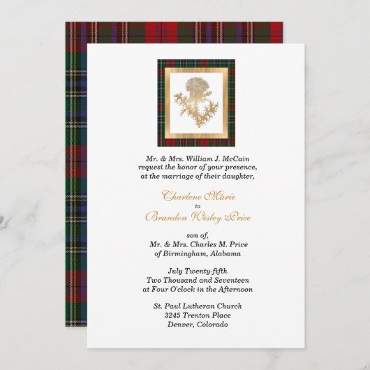 Clan MacClain Thistle Tartan Wedding Einladung (Vorne/Hinten)