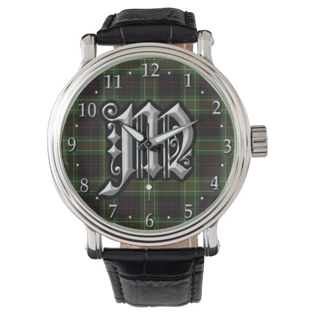 Clan MacDiarmid Letter M Monogram Hunting Tartan Armbanduhr (Vorderseite)