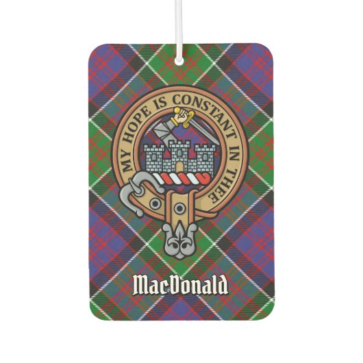 Clan MacDonald von Clanranald Wappen über Tartan Autolufterfrischer (Vorderseite)