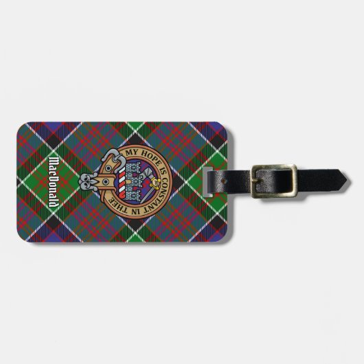 Clan MacDonald von Clanranald Wappen über Tartan Gepäckanhänger (Vorderseite horizontal)