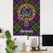 Clan MacDonald von Clanranald Wappen über Tartan Poster (Heimbüro)