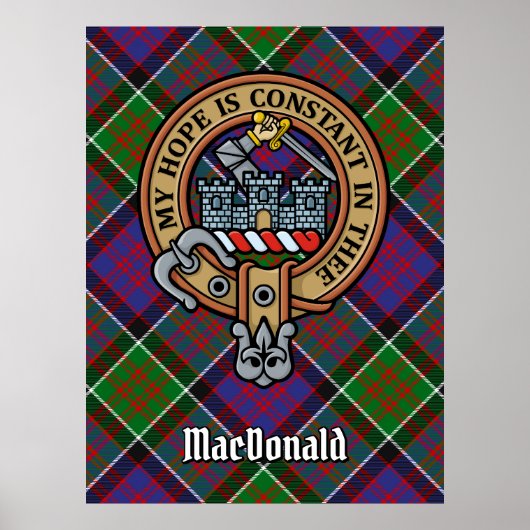 Clan MacDonald von Clanranald Wappen über Tartan Poster (Vorne)