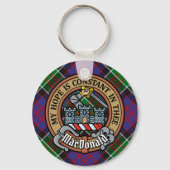 Clan MacDonald von Clanranald Wappen über Tartan Schlüsselanhänger (Vorderseite)