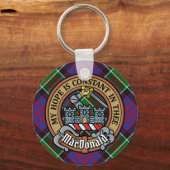 Clan MacDonald von Clanranald Wappen über Tartan Schlüsselanhänger (Vorderseite)
