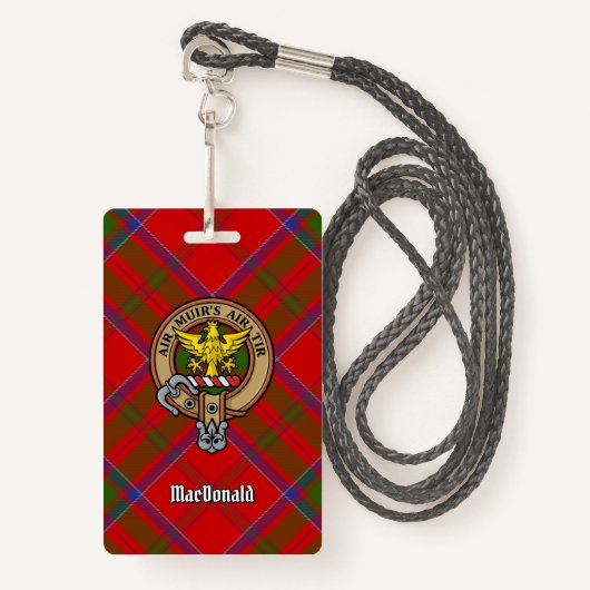 Clan MacDonald von Keppoch Wappen über Tartan Ausweis (Vorderseite mit Schlüsselband)
