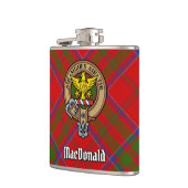 Clan MacDonald von Keppoch Wappen über Tartan Flachmann (Links)