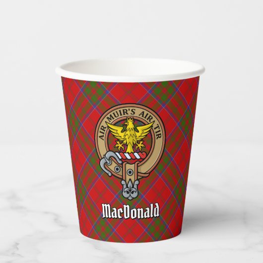 Clan MacDonald von Keppoch Wappen über Tartan Pappbecher (Vorderseite)