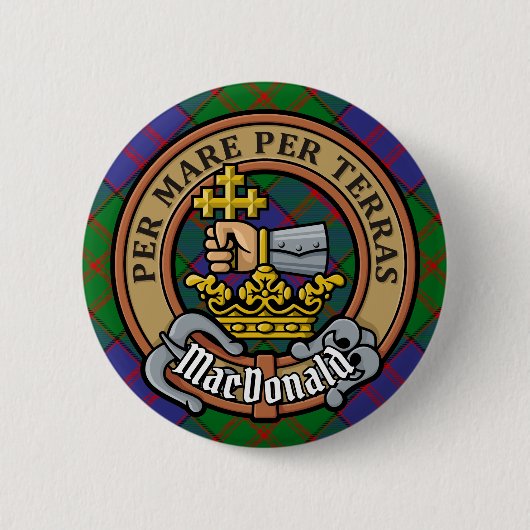 Clan MacDonald Wappen über Tartan Button (Vorderseite)