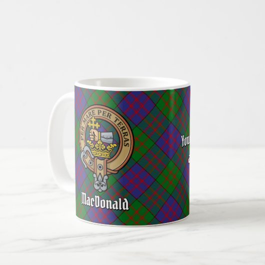 Clan MacDonald Wappen über Tartan Kaffeetasse (Vorderseite Links)
