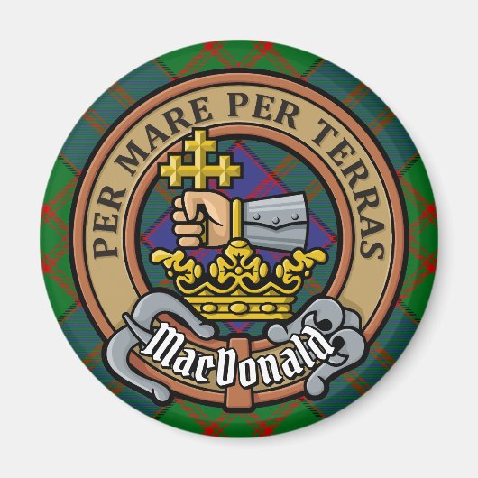 Clan MacDonald Wappen über Tartan Magnet (Vorne)