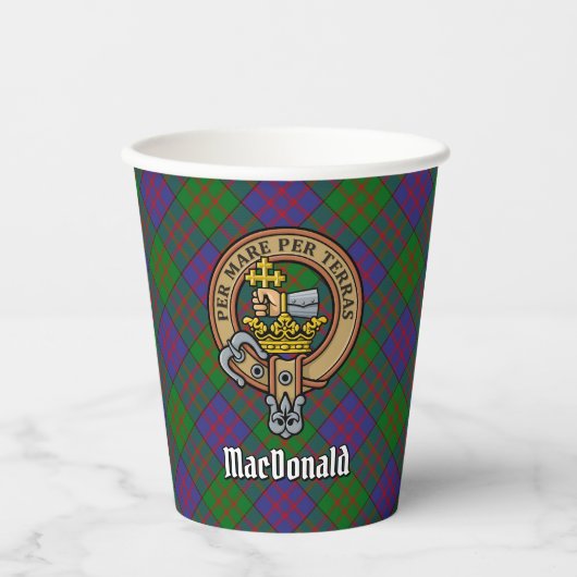 Clan MacDonald Wappen über Tartan Paper Cups Pappbecher (Vorderseite)