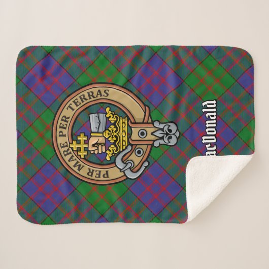 Clan MacDonald Wappen über Tartan Sherpadecke (Vorderseite (Horizontal))