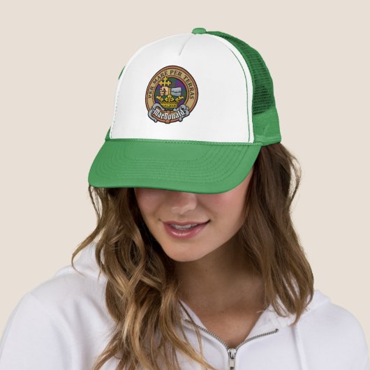 Clan MacDonald Wappen über Tartan Trucker Hat Truckerkappe (Beispiel)