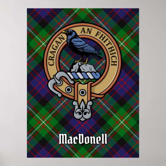 Clan MacDonell of Glengarry Wappen über Tartan Poster (Vorne)