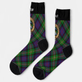 Clan MacDonell of Glengarry Wappen über Tartan Socken (Linkes Detail)