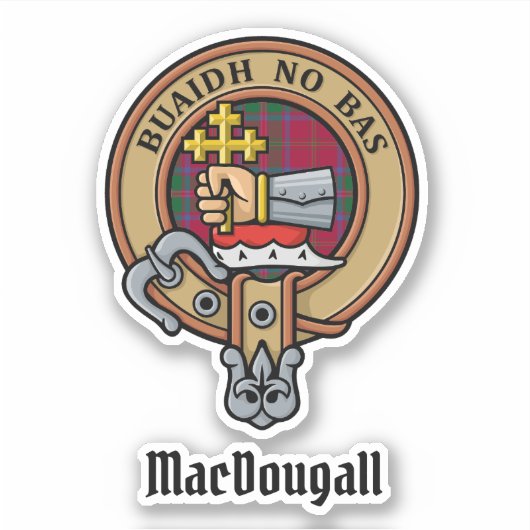 Clan MacDougall Wappen über Tartan Aufkleber (Vorderseite)