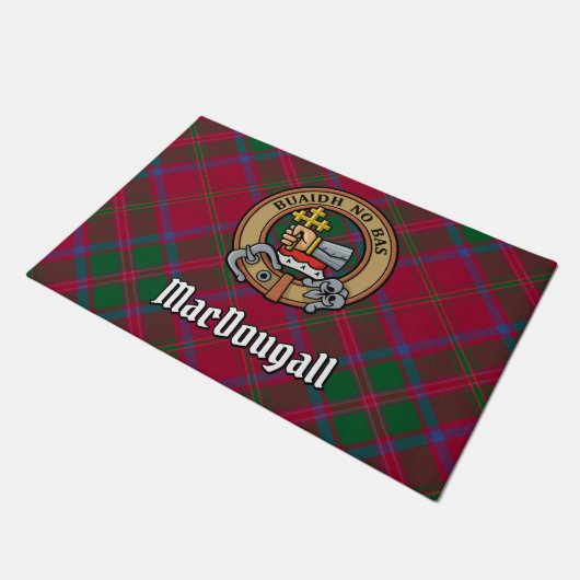 Clan MacDougall Wappen über Tartan Fußmatte (Schrägansicht)