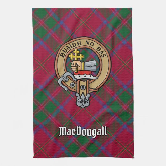 Clan MacDougall Wappen über Tartan Geschirrtuch (Vertikal)