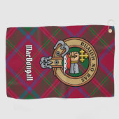 Clan MacDougall Wappen über Tartan Golfhandtuch (Horizontal)