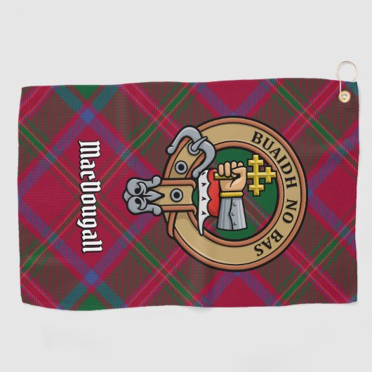 Clan MacDougall Wappen über Tartan Golfhandtuch (Horizontal)