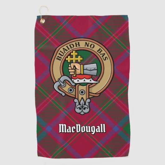 Clan MacDougall Wappen über Tartan Golfhandtuch (Vorderseite)