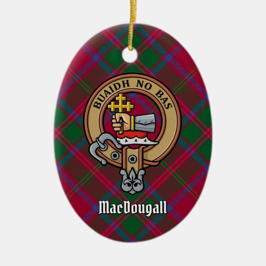 Clan MacDougall Wappen über Tartan Keramik Ornament (Vorne)