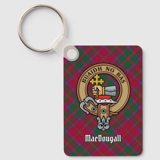 Clan MacDougall Wappen über Tartan Schlüsselanhänger (Vorderseite)
