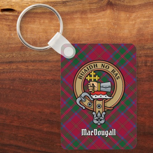 Clan MacDougall Wappen über Tartan Schlüsselanhänger (Vorderseite)