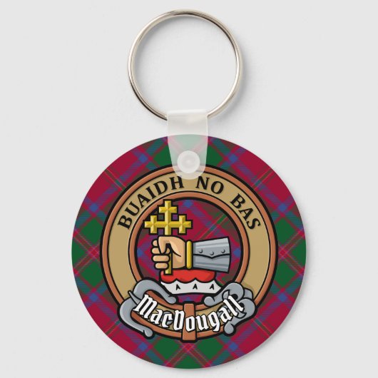 Clan MacDougall Wappen über Tartan Schlüsselanhänger (Vorderseite)