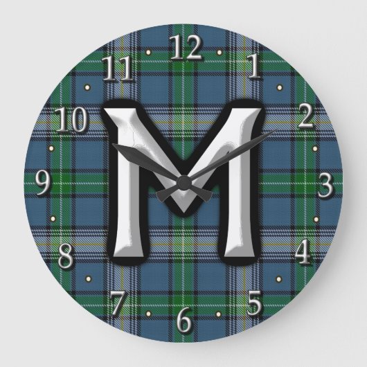 Clan MacDowall McDowell Letter M Monogram Tartan Große Wanduhr (Vorderseite)