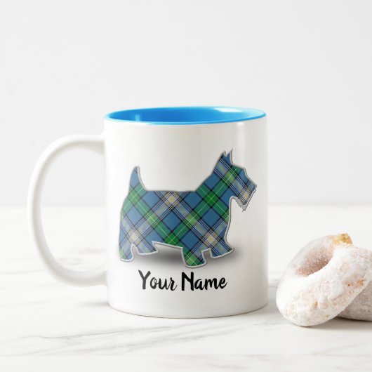 Clan MacDowall Tartan Scottish Terrier Zweifarbige Tasse (Mit Donut)