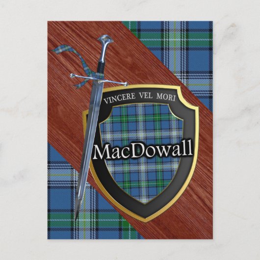 Clan MacDowall Tartan Sword & Shield Postkarte (Vorderseite)