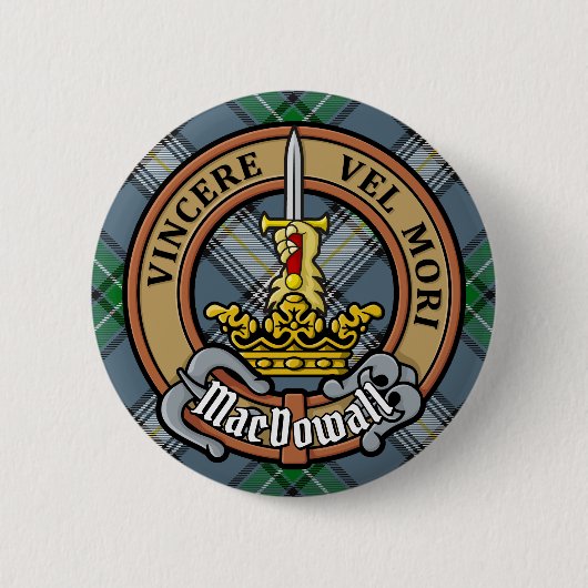 Clan MacDowall Wappen über Tartan Button (Vorderseite)