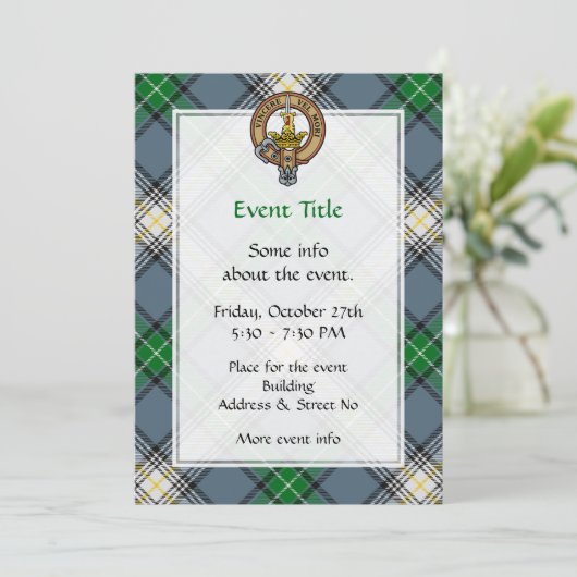 Clan MacDowall Wappen über Tartan Einladung (Stehend Vorderseite)