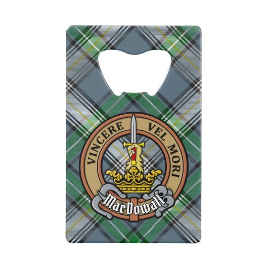 Clan MacDowall Wappen über Tartan Geldbeutel Flaschenöffner (Vorderseite)