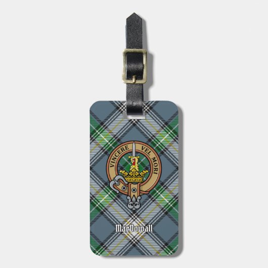 Clan MacDowall Wappen über Tartan Gepäckanhänger (Vorderseite vertikal)