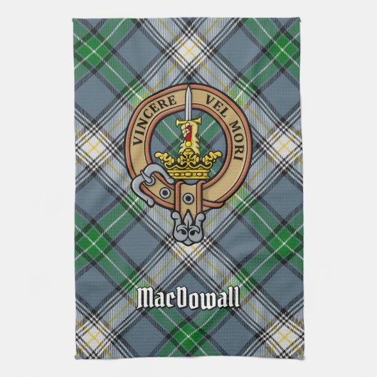 Clan MacDowall Wappen über Tartan Geschirrtuch (Vertikal)